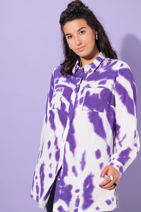 Hemdbluse, Boxy Shape, Batik-Print, Langarm