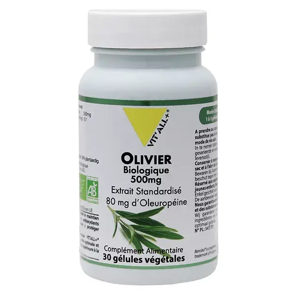 Vit'all+ Extrato Padronizado de Oliva Orgânica 500mg - 30 Cápsulas Vegetais