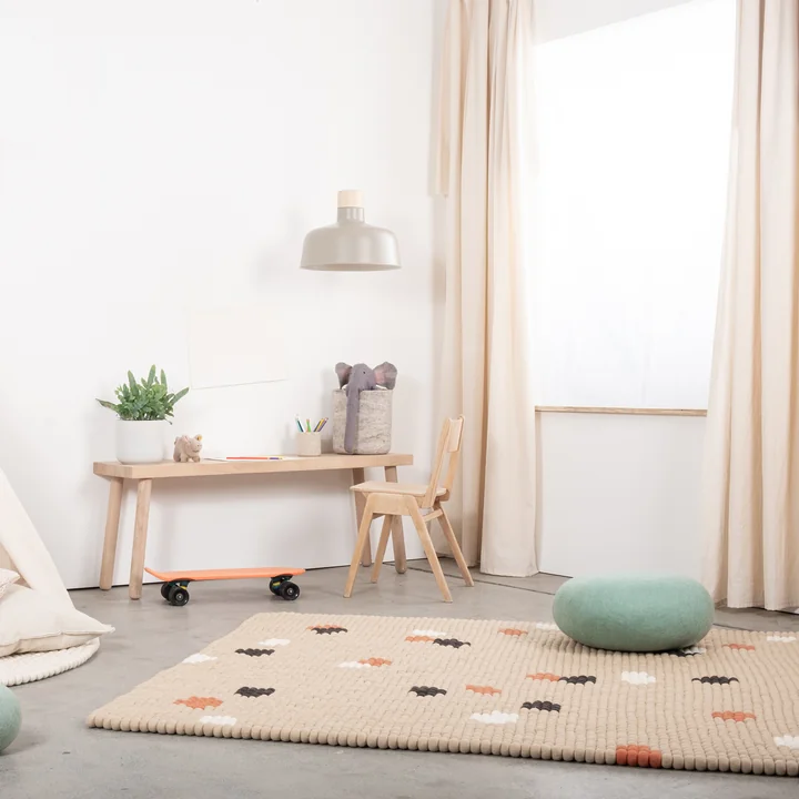 myfelt - Terra Sand Filzkugelteppich, 180 x 260 cm, beige / weiss / coral / anthrazit
