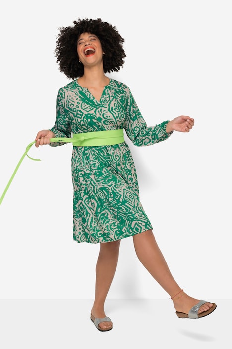 Kleid, Alloverdruck, Tunika-Ausschnitt, Langarm