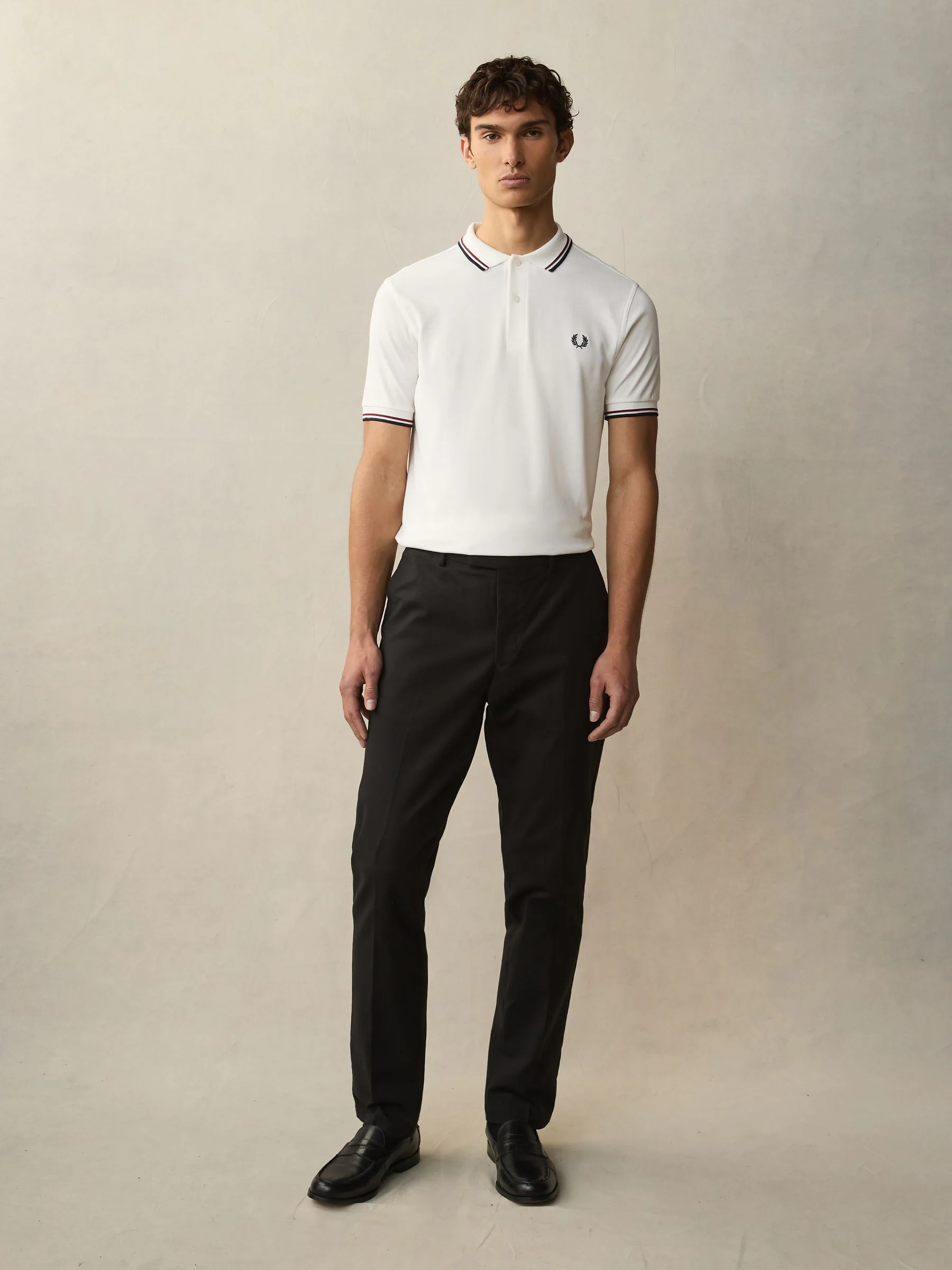 Wit/rood/marineblauw - Fred Perry poloshirt met gestreepte rand