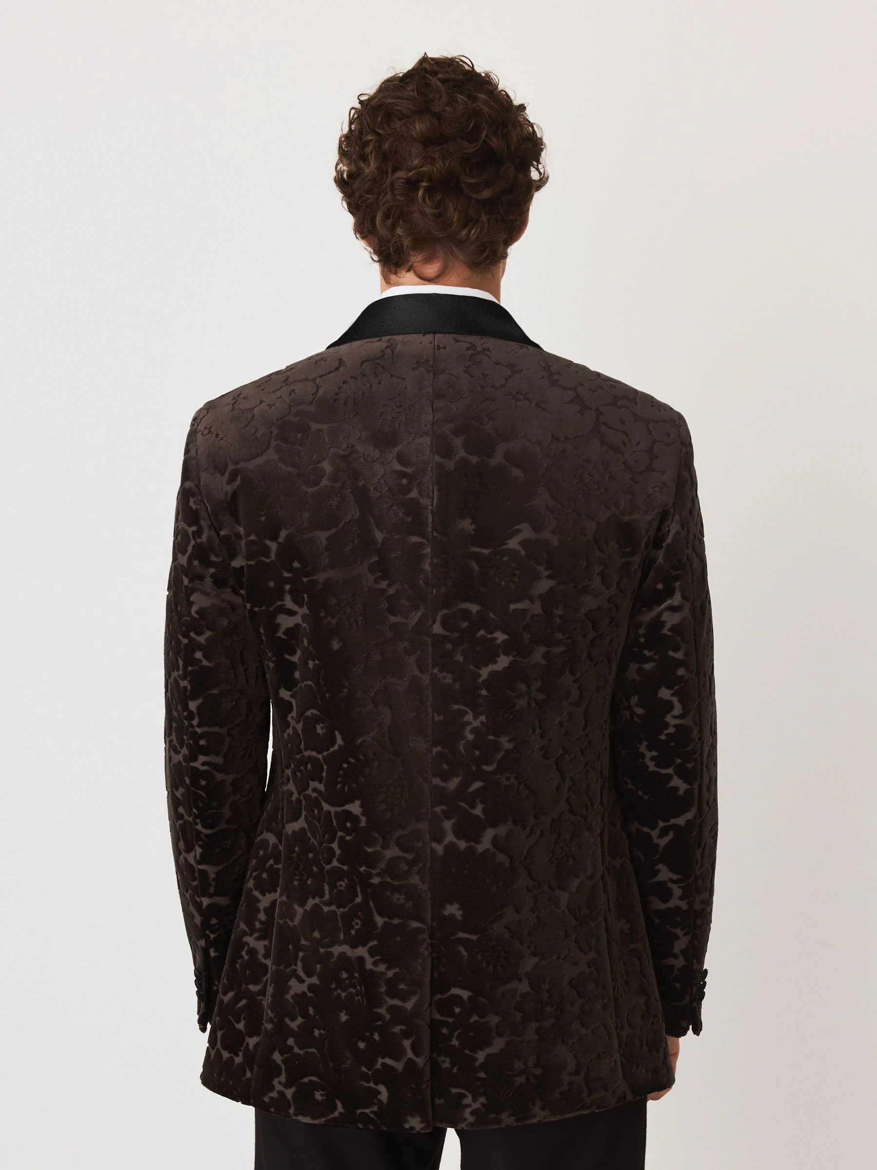 Chocoladebruin - Floral Velvet Devoré Blazer