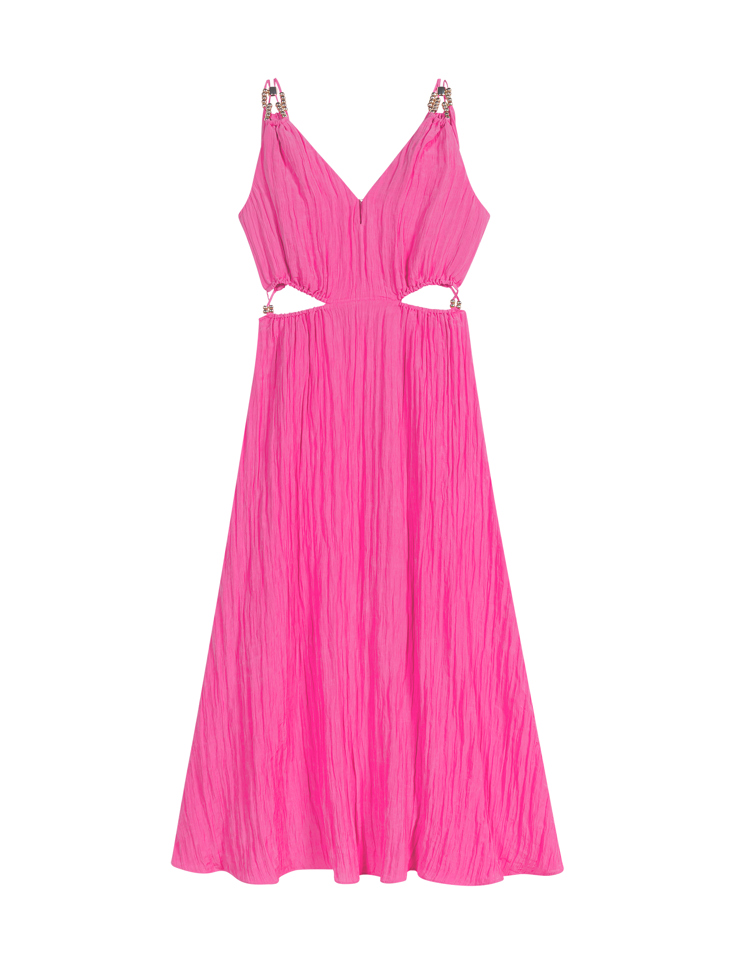 Robe longue droite encolure V | Rose
