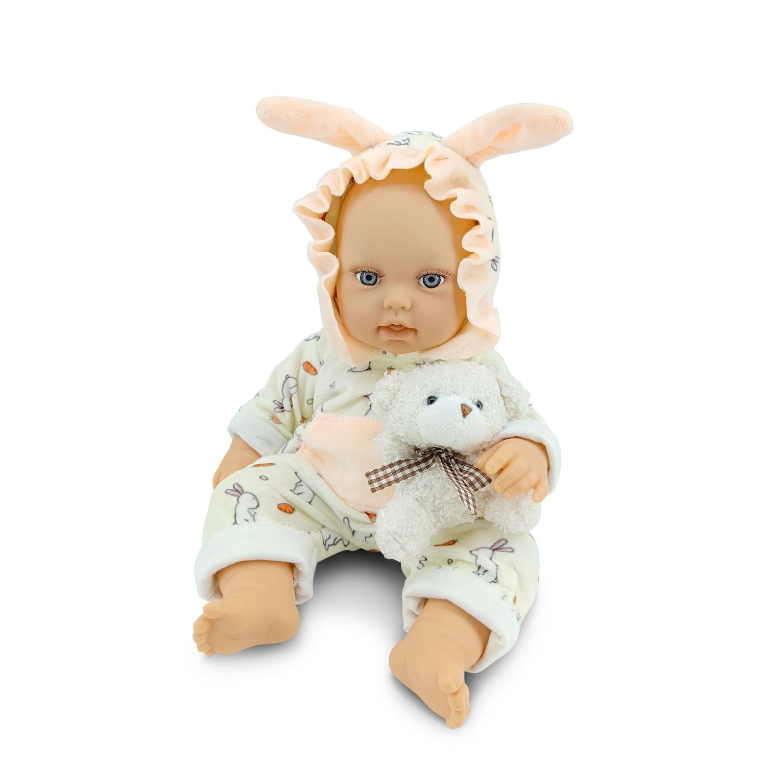 Moni Kinderpuppe Bear und Baby 30 cm Kuscheltier, Schnuller, beweglicher Körper beige