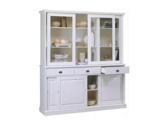 Vaisselier Blanc 6 Portes Coulissantes 3 Tiroirs 6 Tablettes L 178.6 H 199 P 42.3 cm