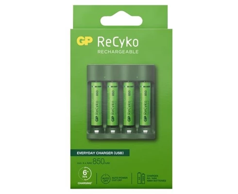 GP ReCyko Everyday-batteriladdare B421 (USB), inkl. 4 stk. AAA 850mAh NiMH-batterier