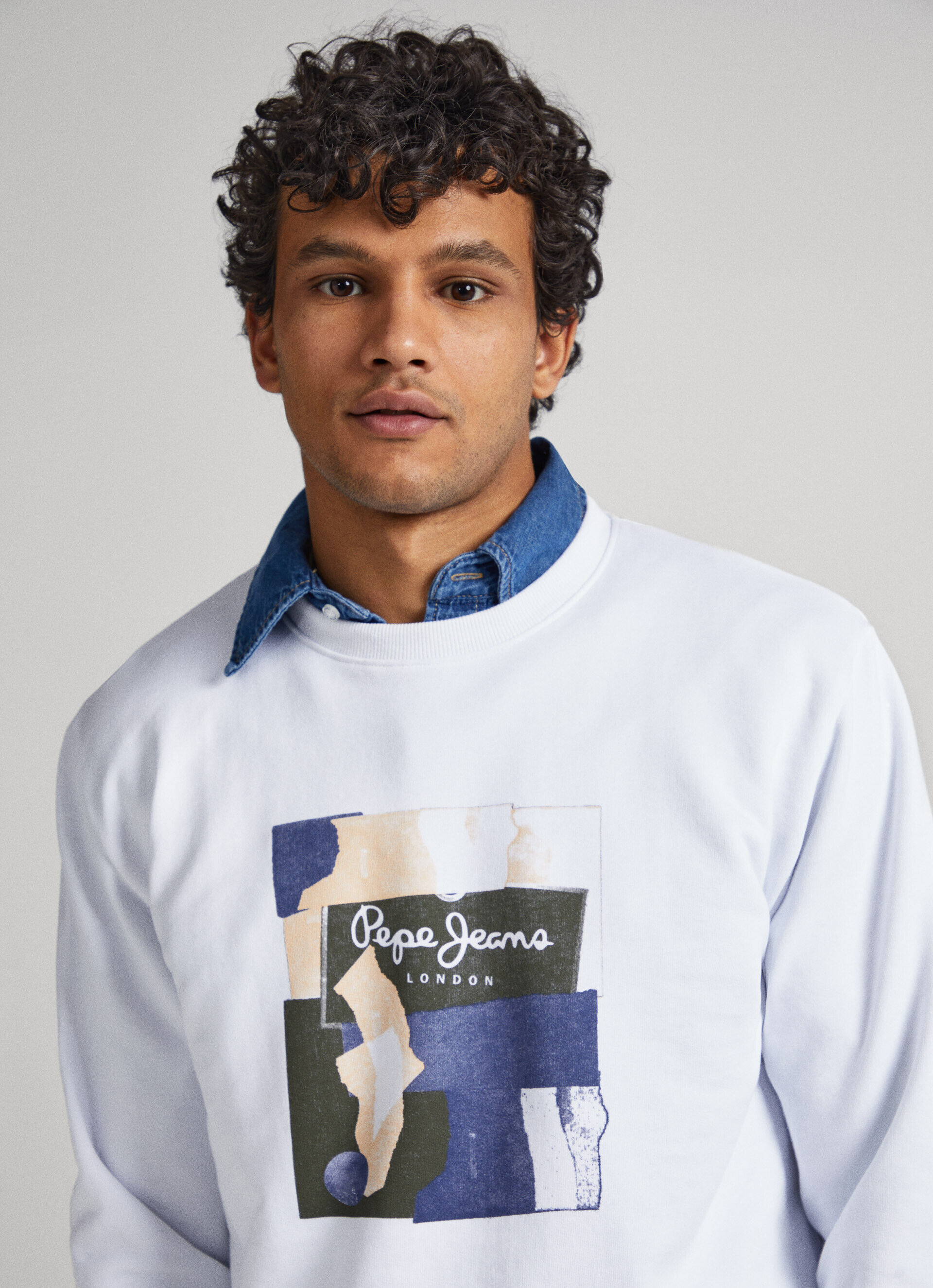 Moletom de algodão com gola redonda - branco
