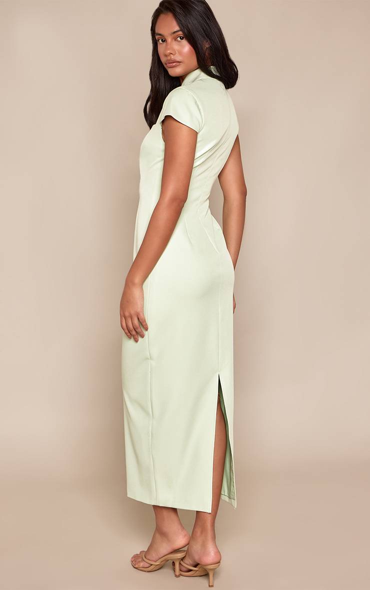 Vert Sauge Robe Mi-longue Tissée À Manches Courtes