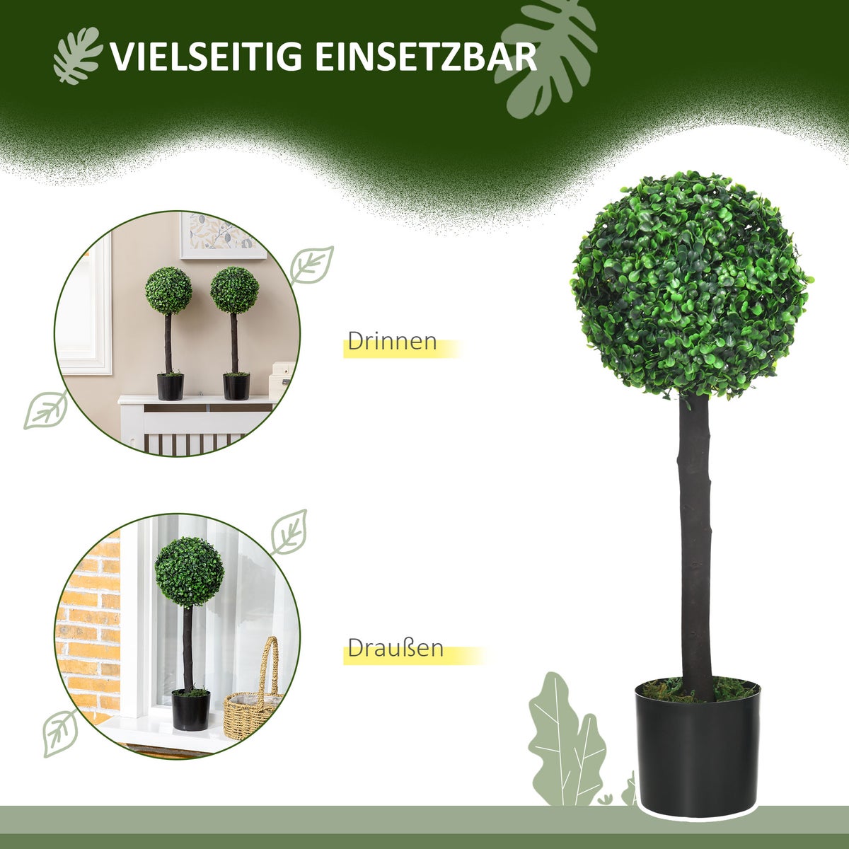 HOMCOM, Kunstplanten, Kamerplant, 20L x 20B x 60H cm, PEVA, Groen