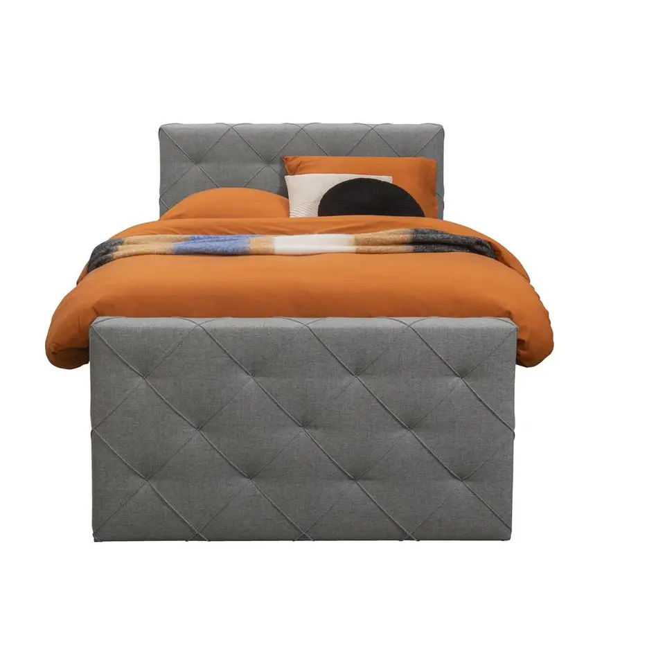 Boxspring met voetbord Liv geruit - lichtgrijs - 120x200 cm - vierkante poot