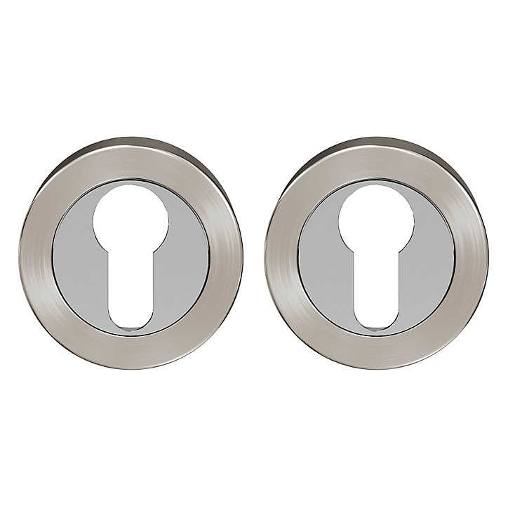 Rosace de fonction rond à visser GoodHome Duod Zamac effet chrome et nickel satin gris Ø52mm