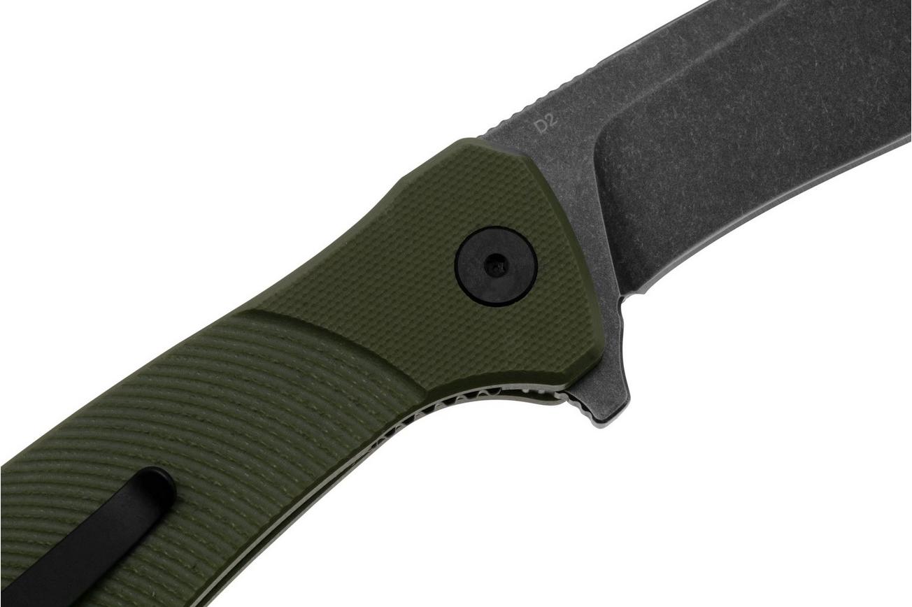 QSP Knife Raven QS122-B2 Blackwashed D2, Green G10, zakmes