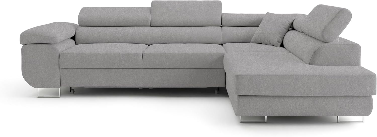 Ecksofa mit Schlaffunktion PASTI L-Form, Sofa Couch mit Bettkasten, 3-Sitzer Eckcouch, Schlafsofa für Wohnzimmer, Big Sofa Couch mit Schlaffunktion (Easy Clean Hellgrau, Ottomane Rechts)