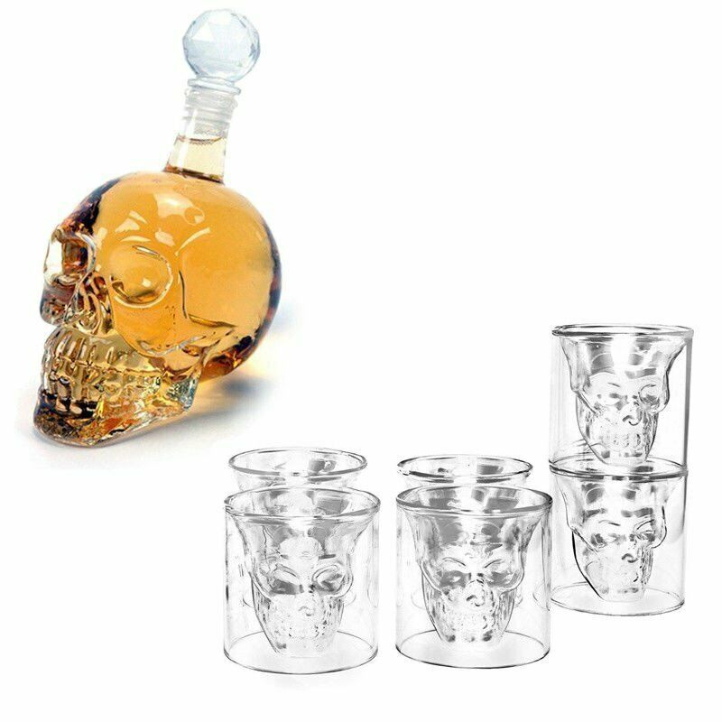 (7-tlg. Set) Edler Whisky Dekanter   Gläser Whiskey Geschenkset - Totenkopf