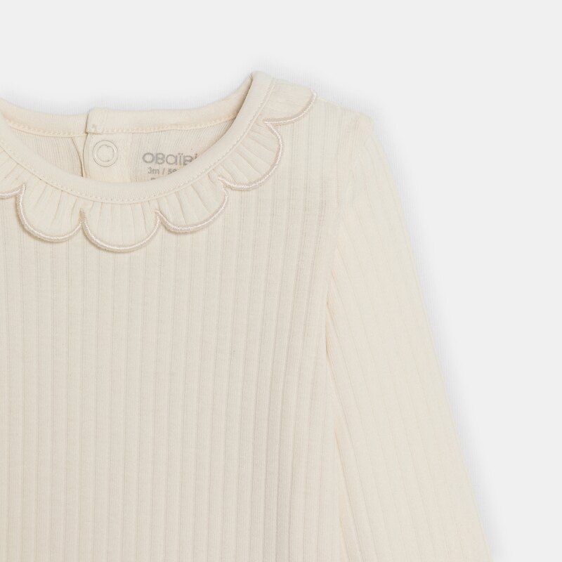 Body maille fantaisie col pétale blanc bébé fille Vert