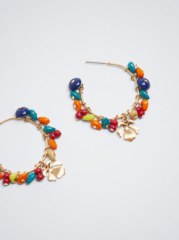 Brincos de argola com flores e resina - Multicoloridos