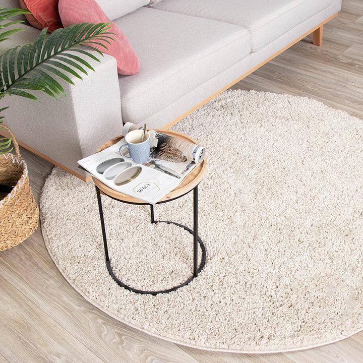 Rond hoogpolig vloerkleed - Lofty Creme/Wit
