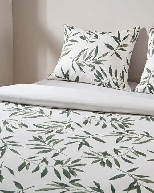 housse de couette en coton doux 240x200/220 branche d’olivier vert