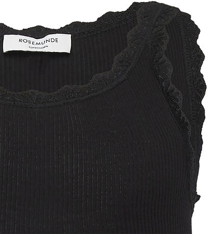 Rosemunde Top - Lang - Rib - Weiß - Schwarz m. Spitze