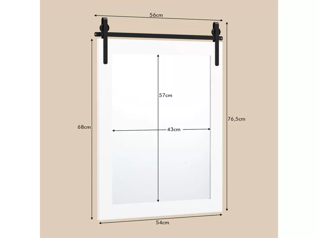 Miroir Mural Rustique avec Cadre en Bois Massif, Miroir avec kit, 76 x 56 cm (Blanc)