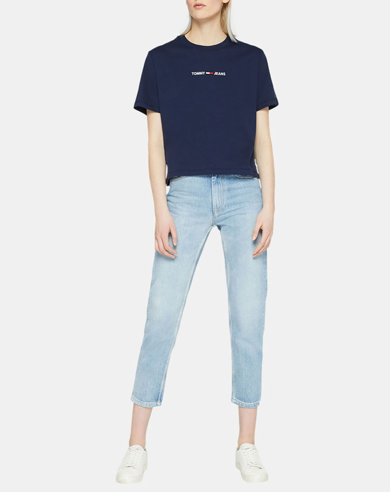 Tommy Jeans T-Shirt 100% Coton Bio linear logo bleu marine