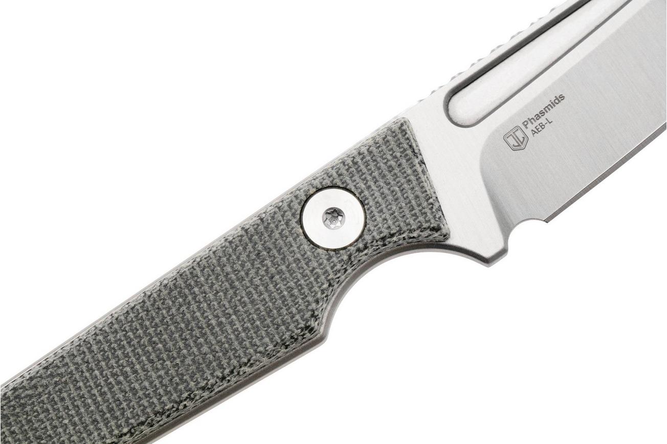 Kizer Vanguard Phasmids 1079A3 Satin AEB-L, Gray Micarta, vaststaand mes, Johan Jordaan design