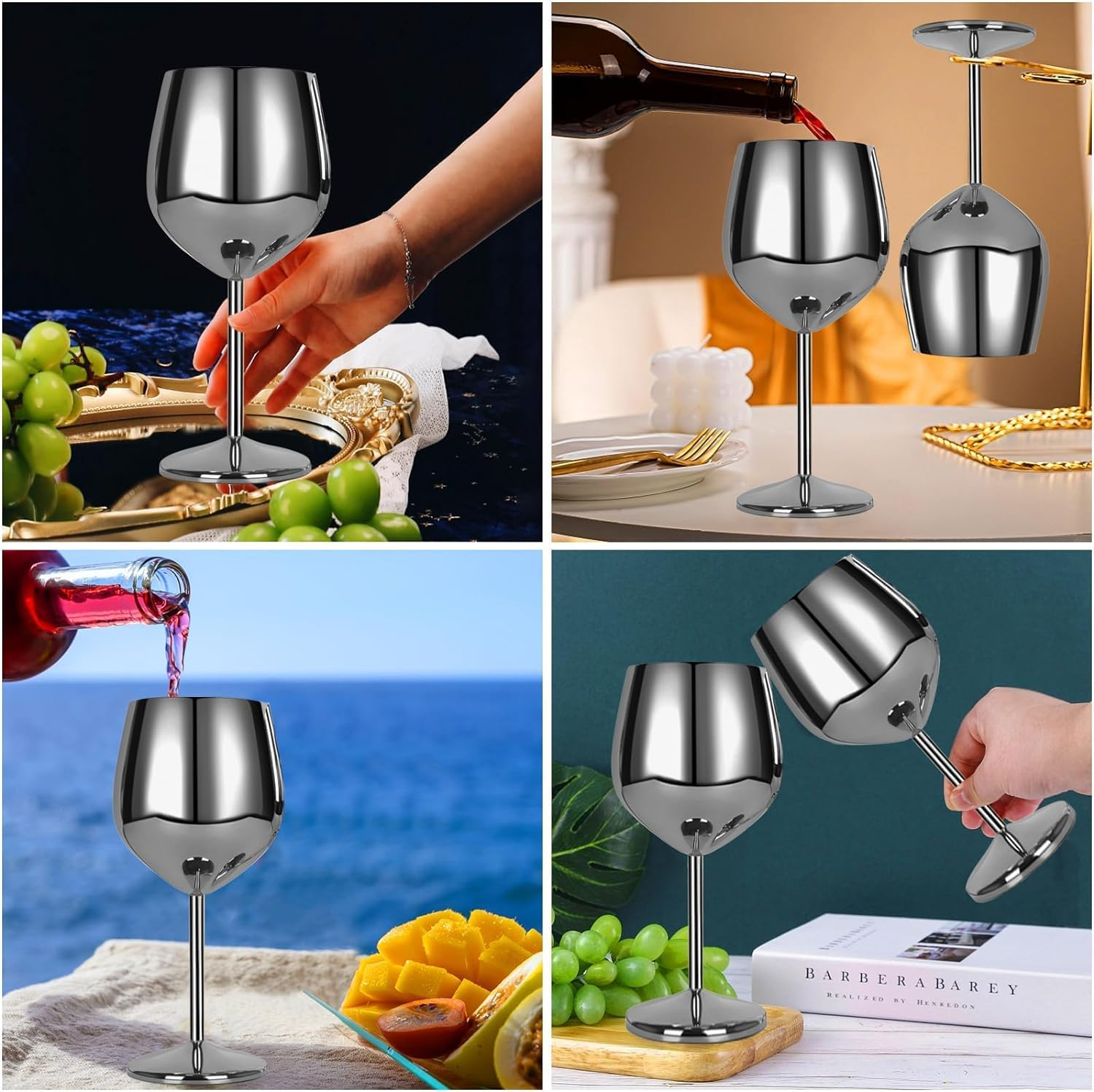 (500ml) Edelstahl Wein Glas Metallic Weinkelch Trinkglas für Rotwein / Weisswein / Cocktails - Schwarz
