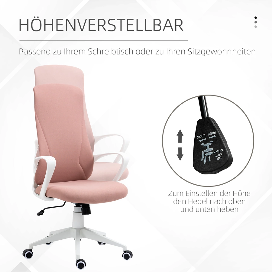 Vinsetto Bürostuhl mit Wippfunktion und geschwungener Rückenlehne rosa