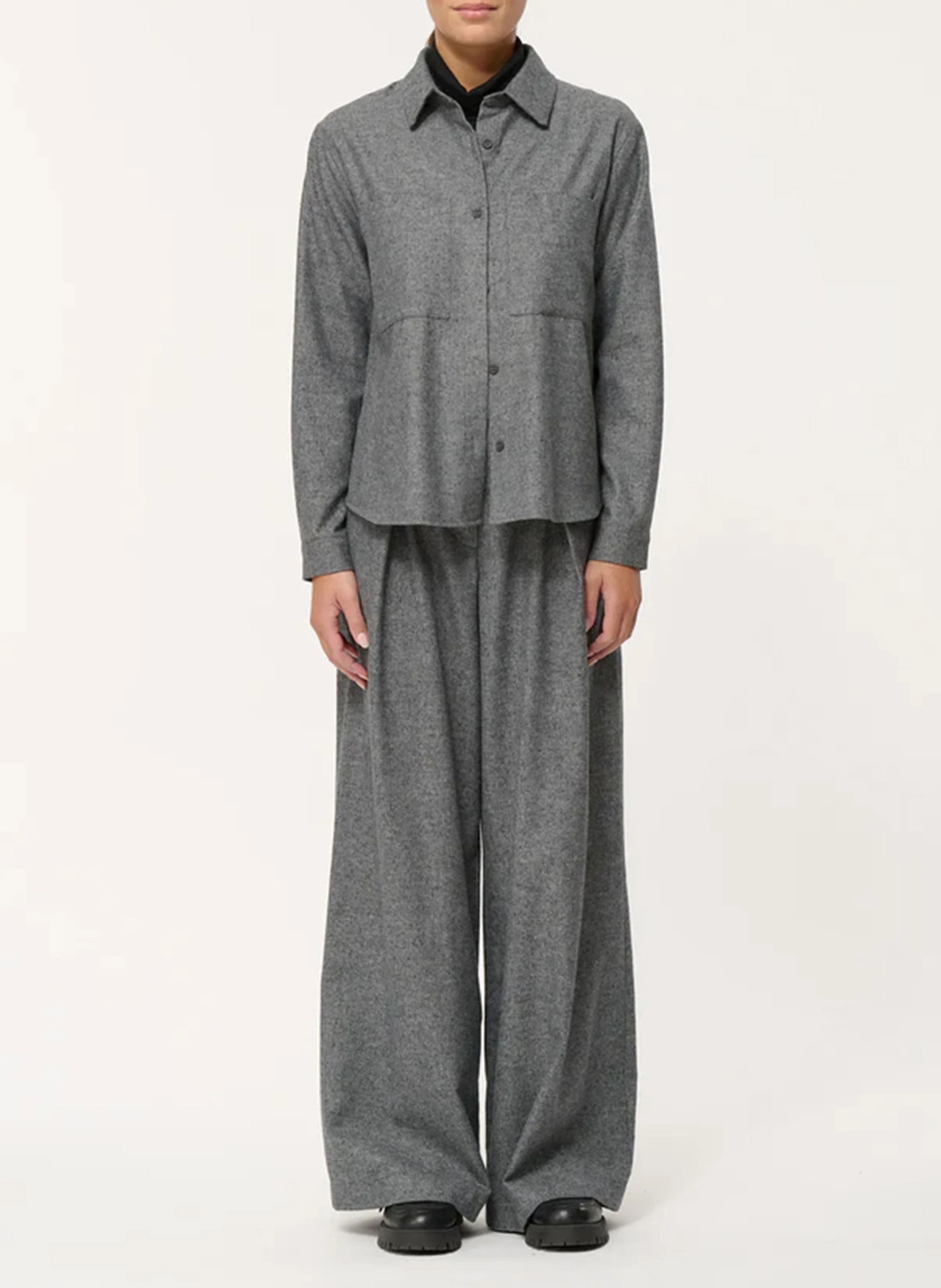 Chemise col classique en coton mélangé | Gris