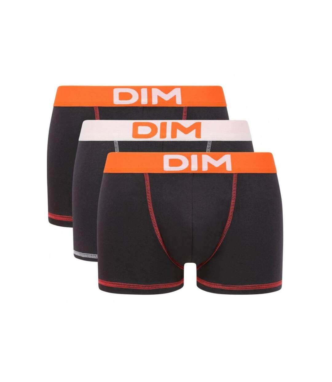 DIM Lot de 3 Boxers Homme Coton MIX AND COLORS Noir Orange peps Blanc