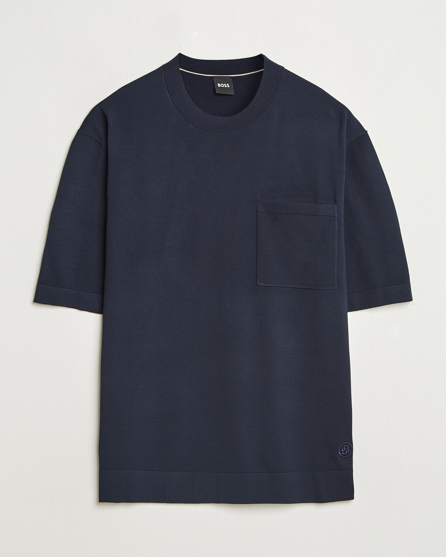 BOSS BLACK Jervaiso Cotton/Silk Knitted T-Shirt Dark Blue