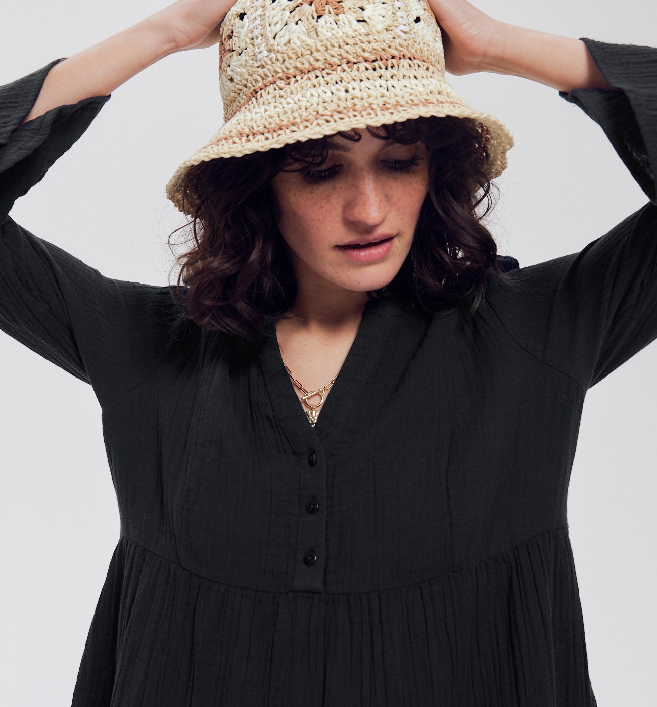 Robe THELMA en gaze de coton - Noir