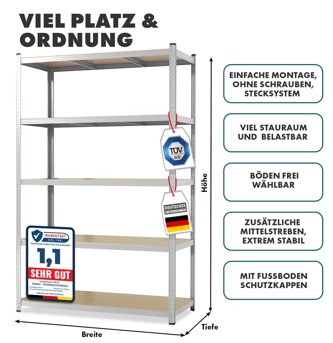 Lakota heavy-duty stellingkast - set van 2 - draagvermogen tot 875 kg - individueel bruikbaar - gegalvaniseerd - 200 x 120 x 60 cm