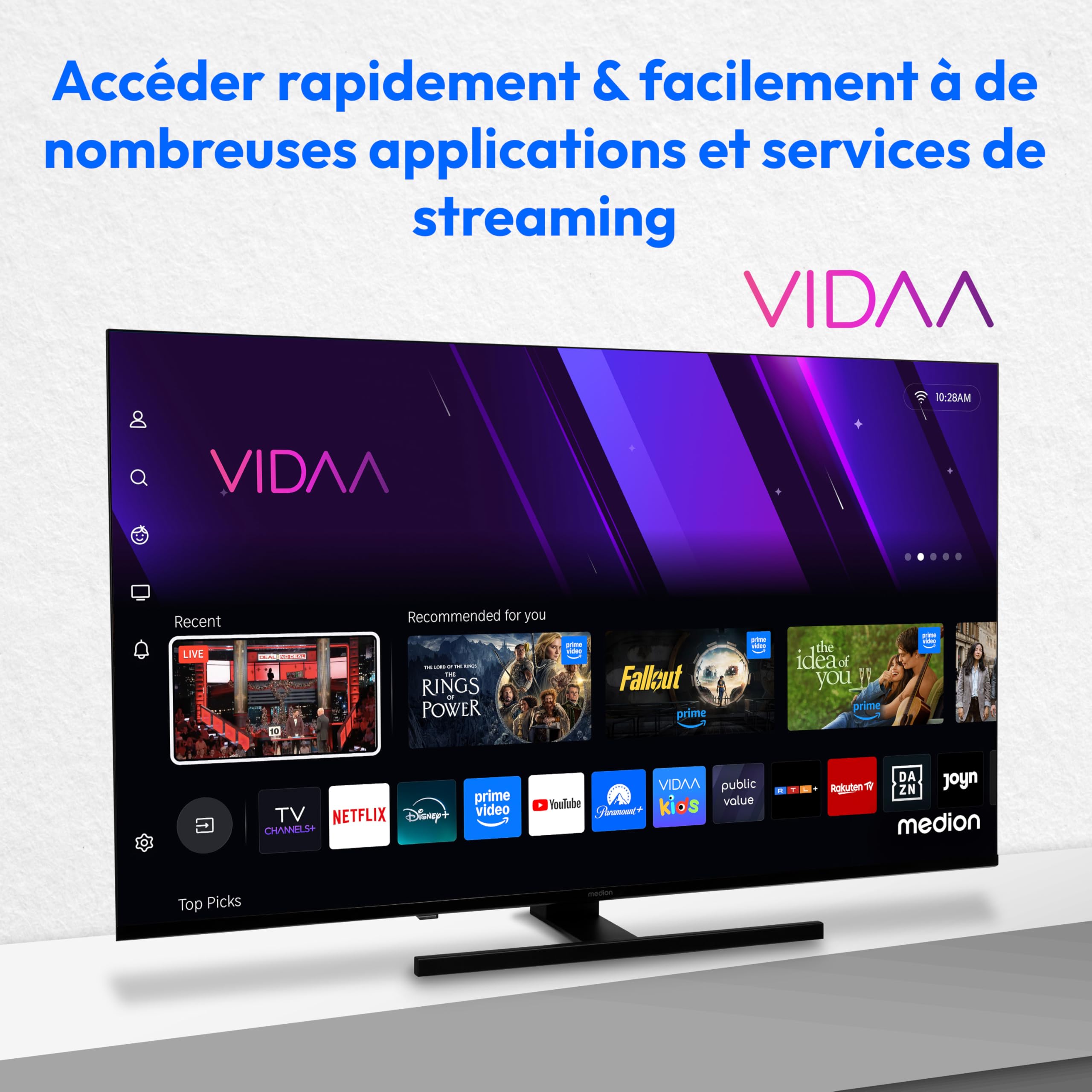 MEDION TV 50 Pouces 4K (125,7 cm) QLED Television (Smart TV 4K, Dolby Vision HDR, VIDAA Store, Prime Video, Disney+, DAZN, Paramount+, DTS X, Dolby At