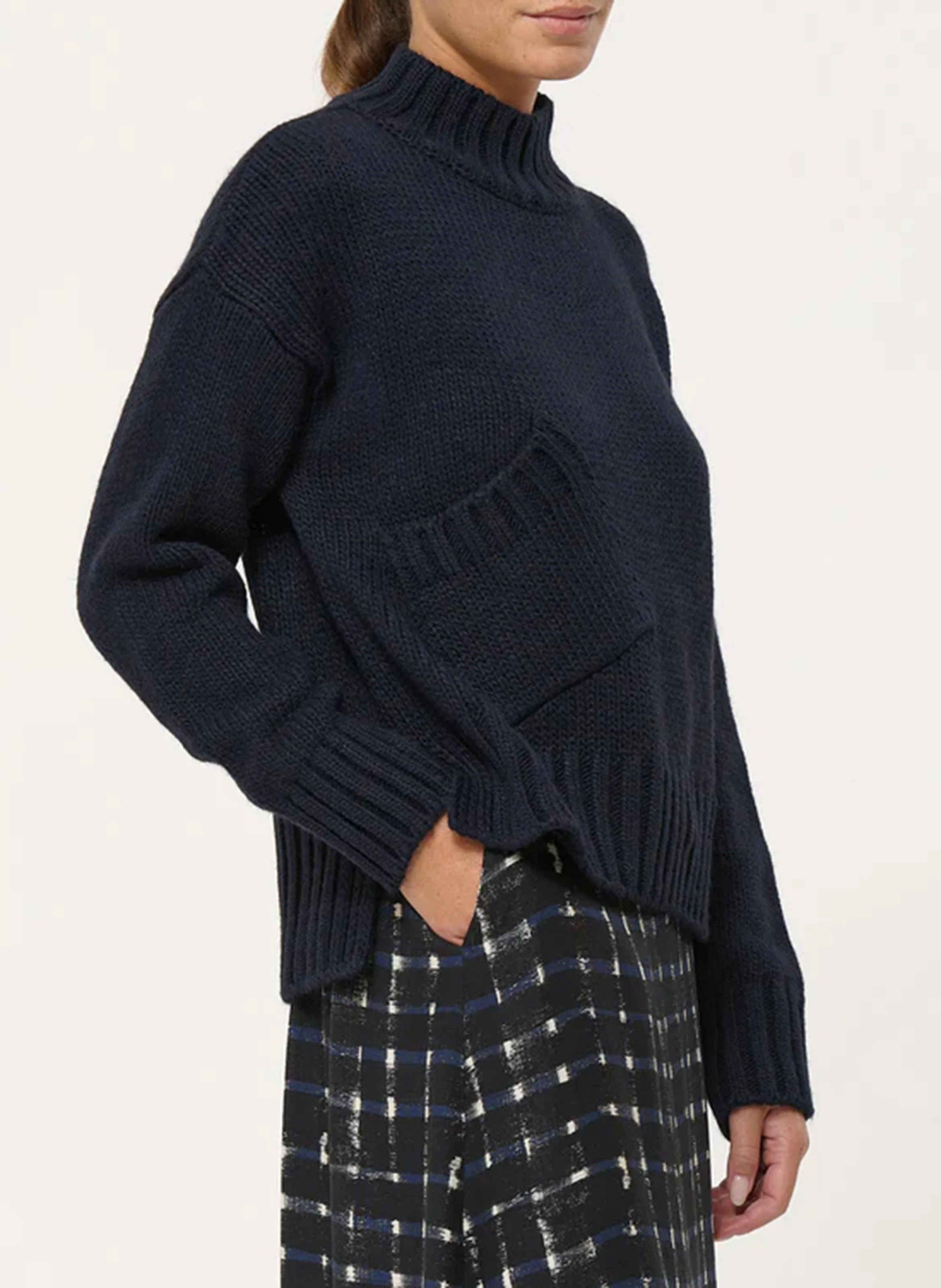 Pull ample col montant en maille mélangée | Bleu