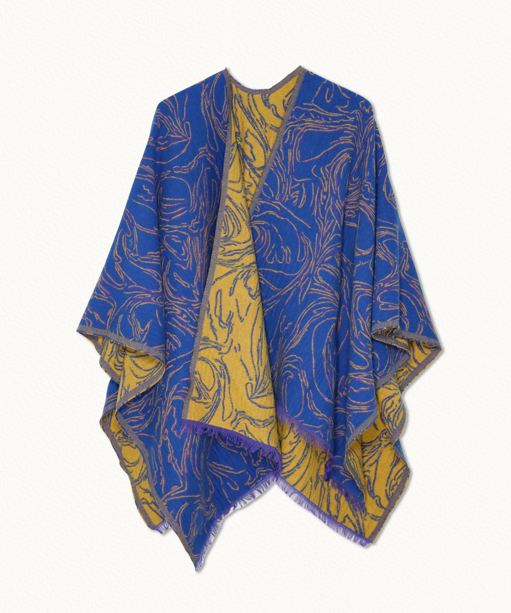Poncho Châle Jacquard Marbre  Taille unique - Bleu