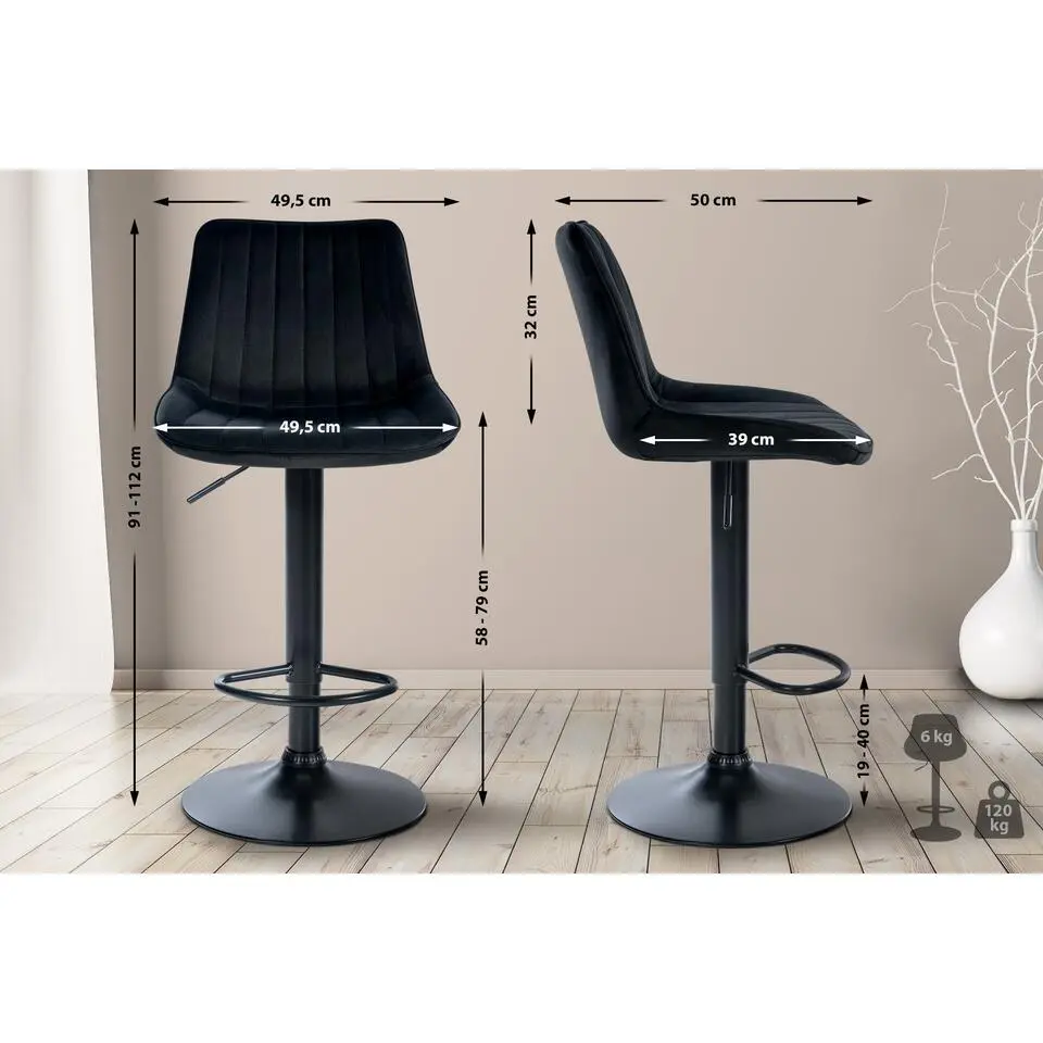 CLP Barkruk Toni zwart Frame - Fluweel - zwart