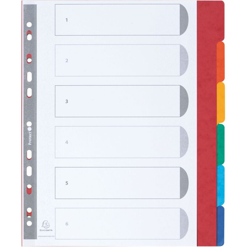 Intercalaire A4+ carte lustrée colorée Exacompta 6 onglets neutres multicolores - 1 jeu