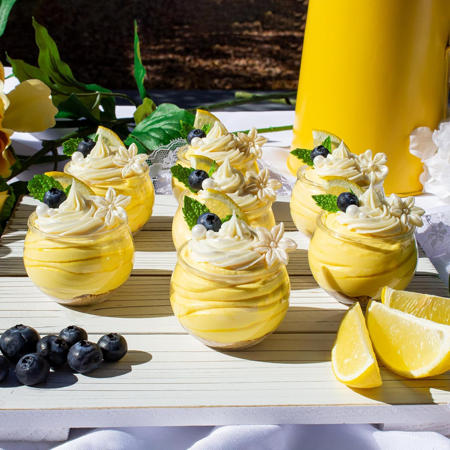 (10er Set) Ø5x4cm Einweg Mini Dessert Kugel Becher Party Geschirr Schälchen für Glacé / Mousse / Pudding - Transparent