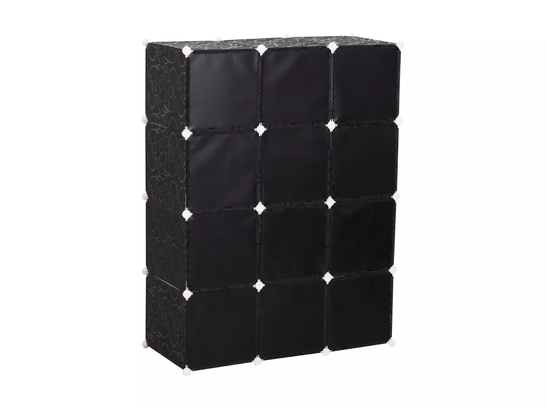 Garde robe armoire à vêtements L 111 x l 47 x H 145 cm modulable 12 cubes noir et blanc