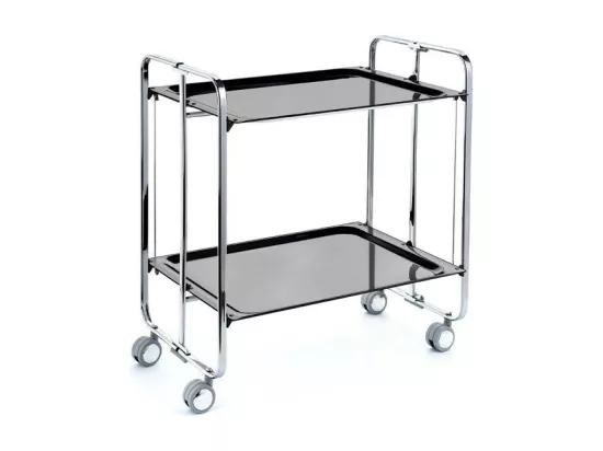 Table roulante pliante BAUHAUS, 2plateaux, châssis chromé