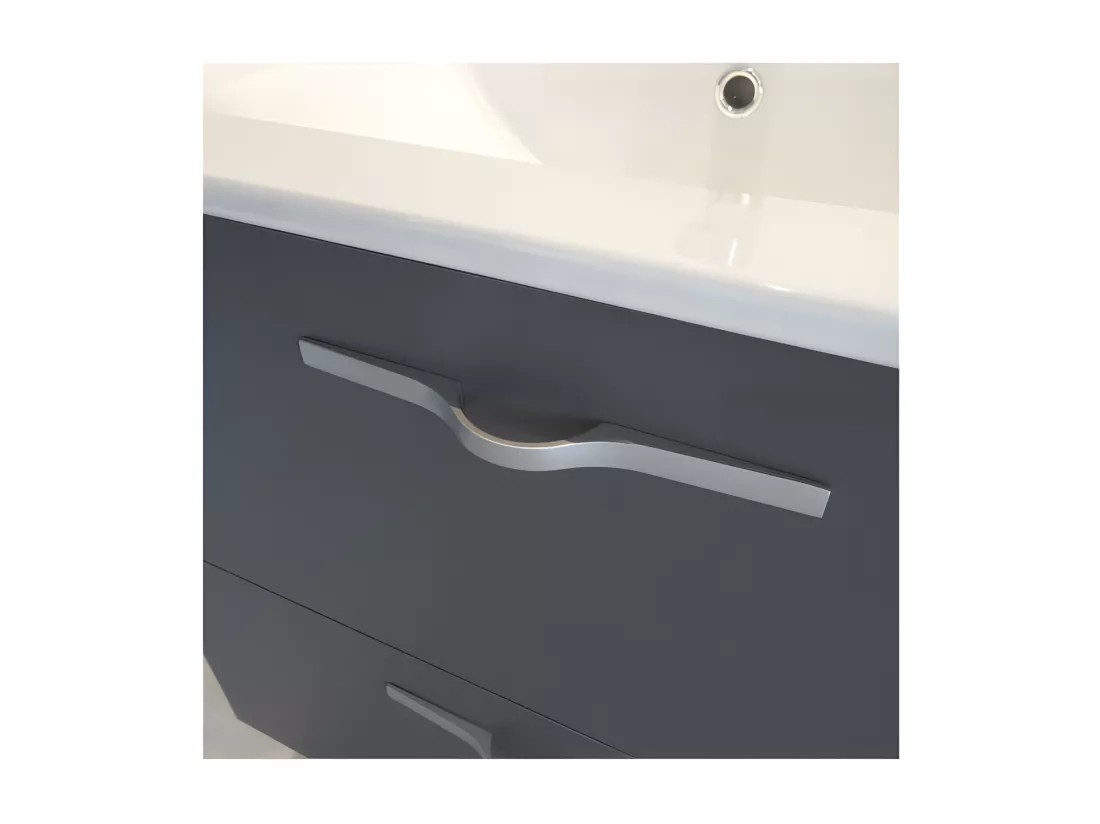 Ensemble meuble de salle de bain suspendu 2 tiroirs 60 cm Blanc + miroir + colonne- KUNDO