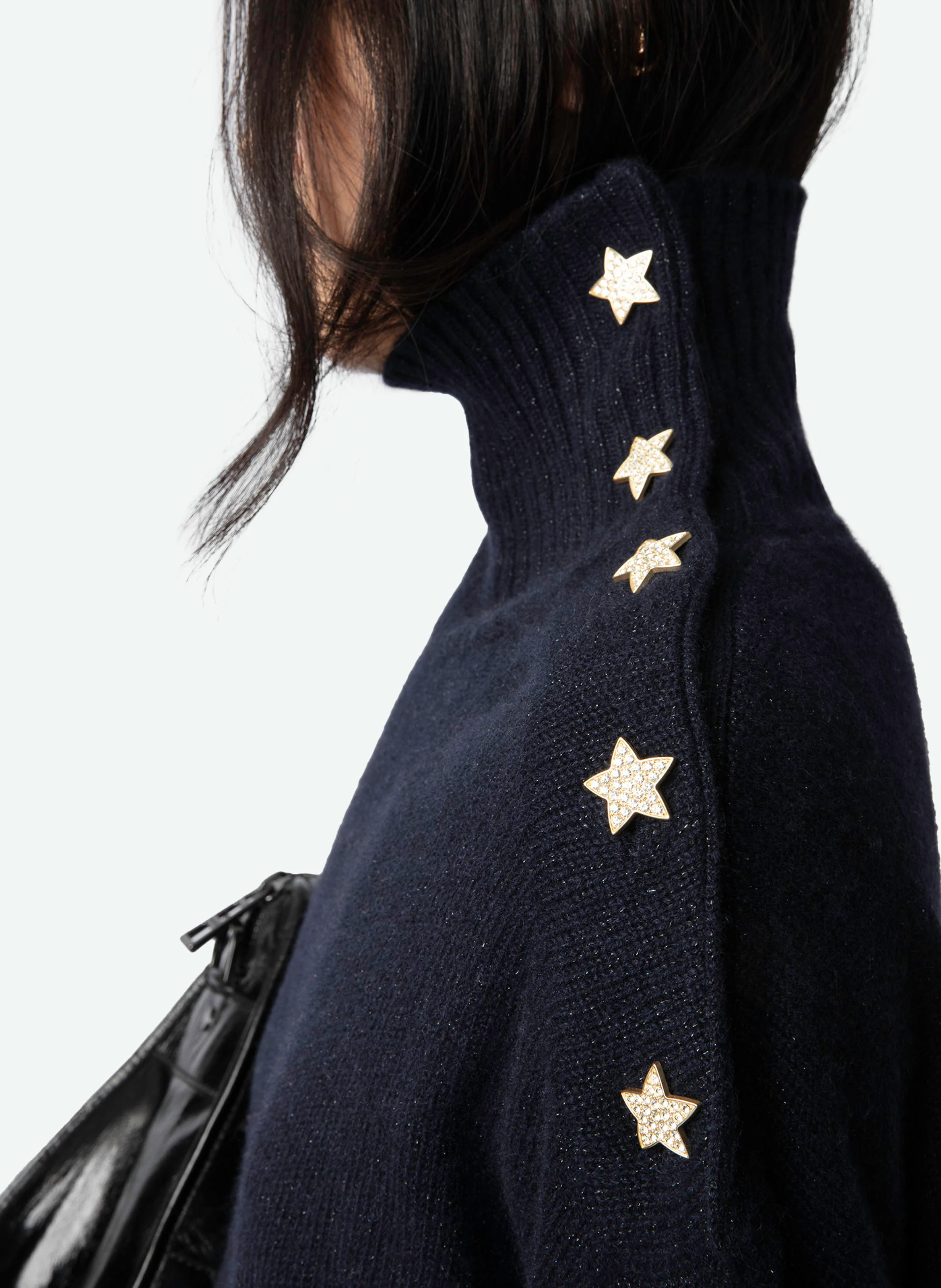ALMA - Pull col montant en cachemire mélangé | Bleu
