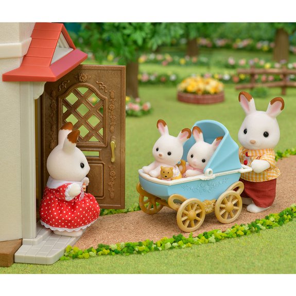 Les Jumeaux lapin chocolat et poussette double - Sylvanian Families 5432