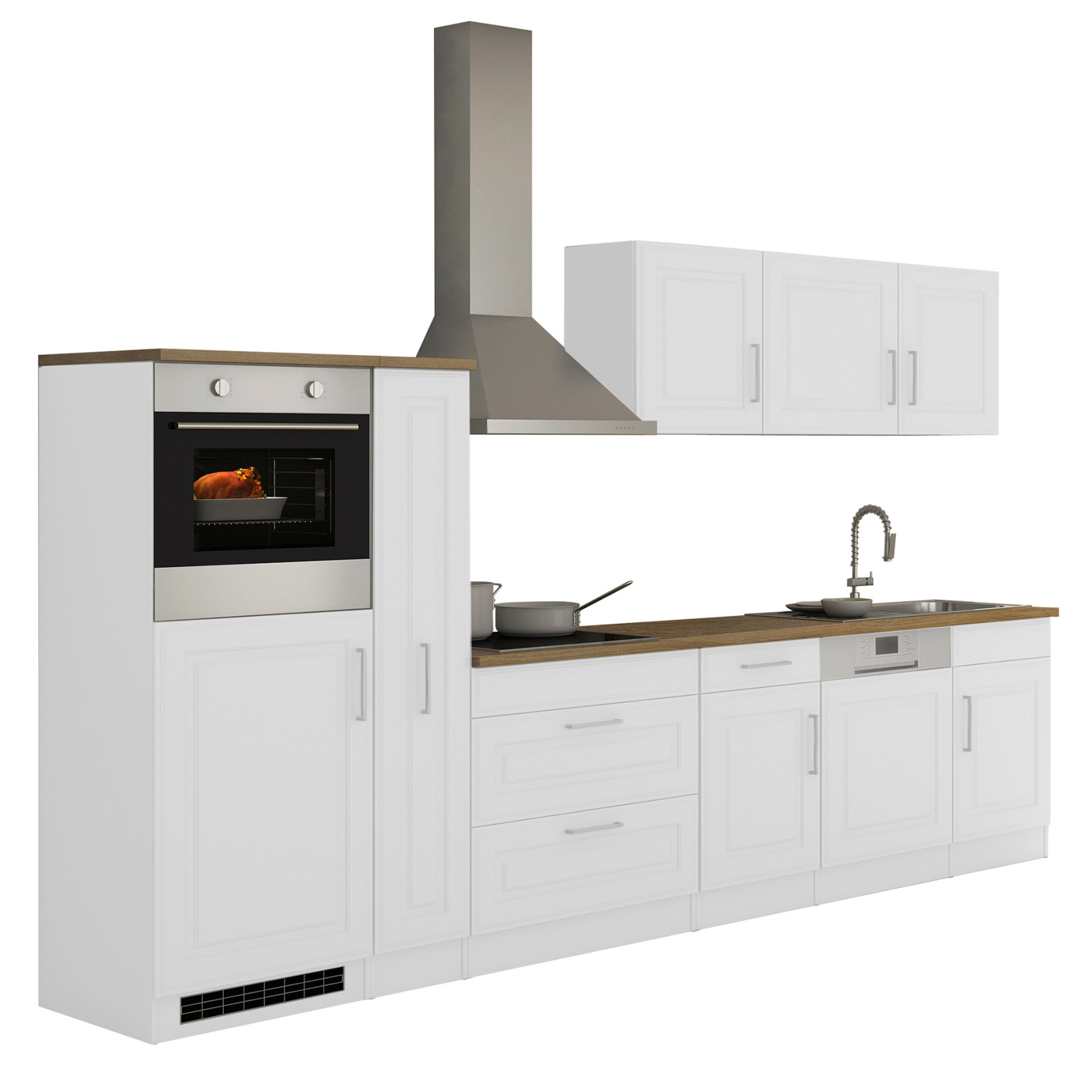 Küchenzeile BOLOGNA - weiß - Eiche Sonoma - mit E-Geräten - 330 cm
