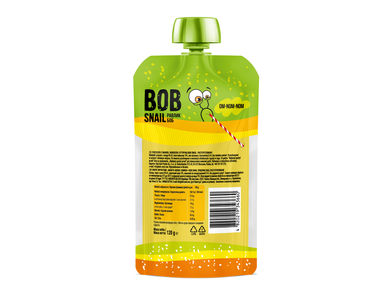 PURÉ DE FRUTA BOB SNAIL MANGA COCO E LIMÃO 120 G