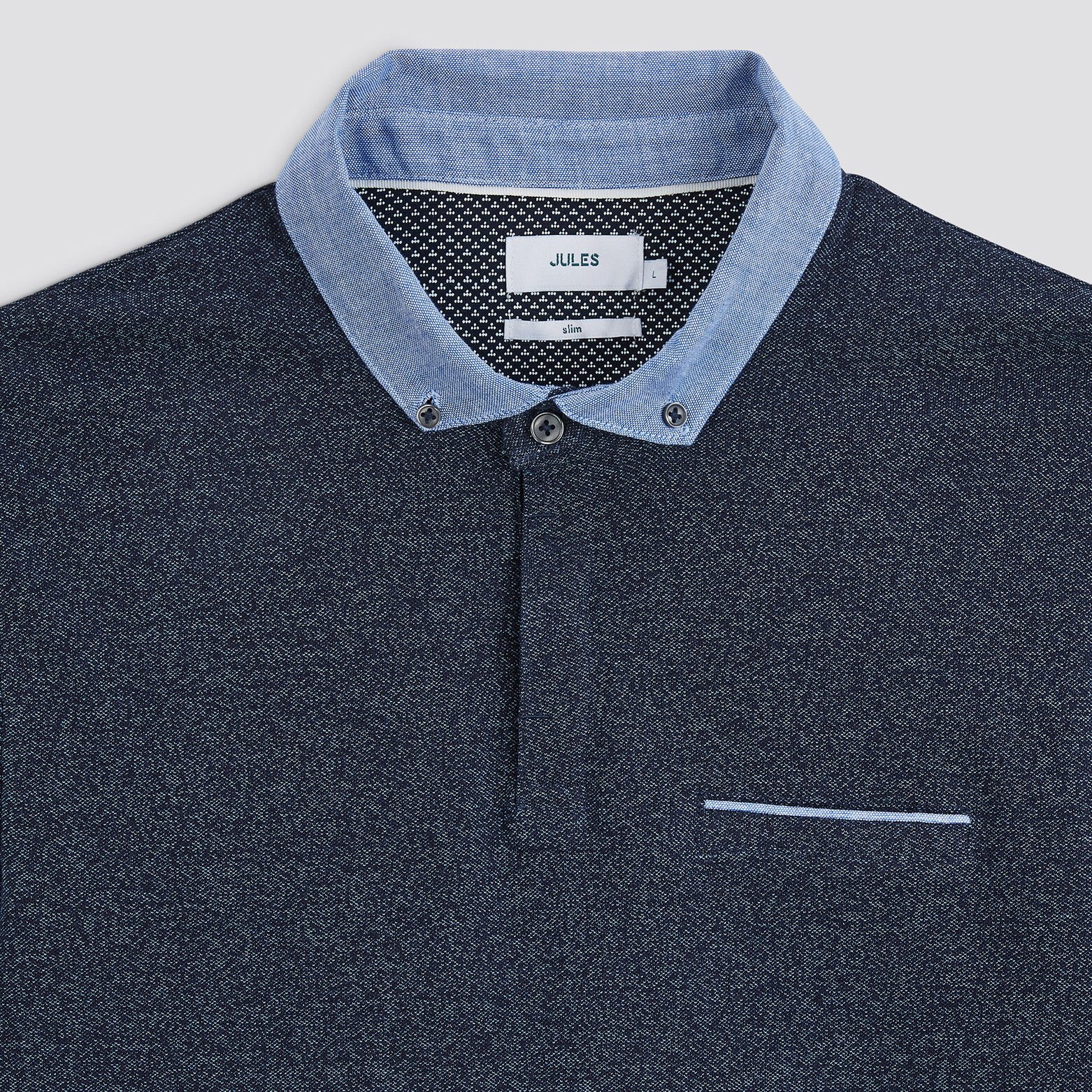 Polo manches longues maille piquée moulinée col ox Bleu foncé