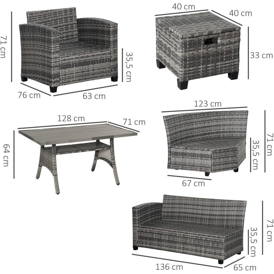 Outsunny Gartenmöbel Set mit Hocker grau