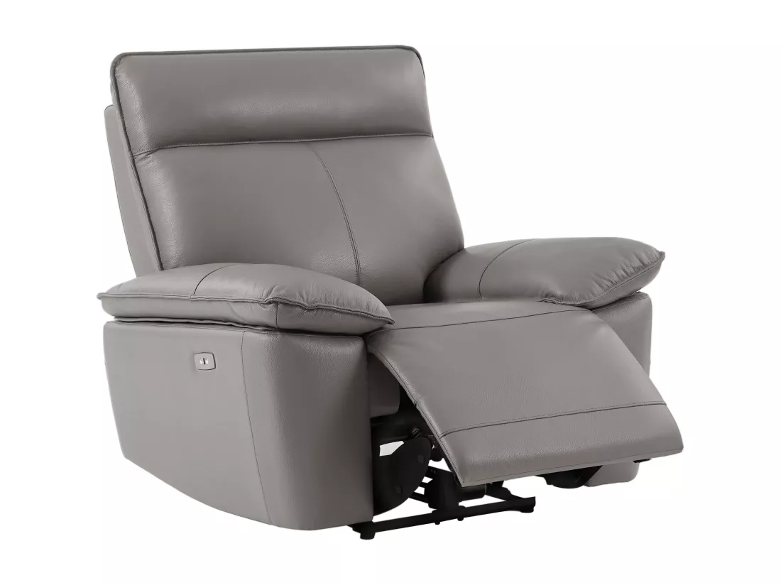 Fauteuil relax électrique en cuir de vachette gris NOVENA