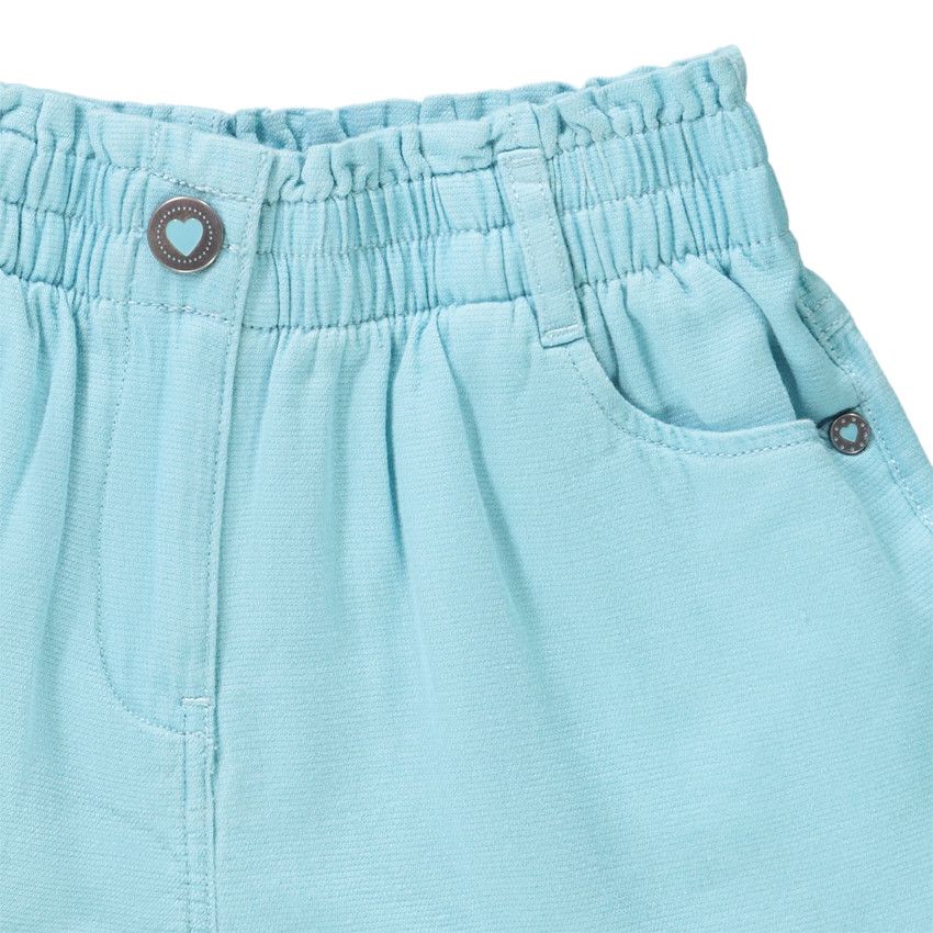 Short taille haute uni en coton fantaisie pour fille - Bleu